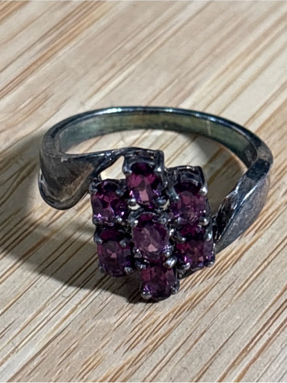 Vintage Sterling 925 Cluster Garnet Ring Size 10 Lovely!  Statement Piece!